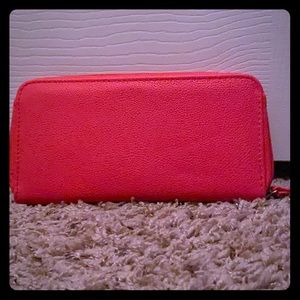 Pink leather oversized wallet/clutch